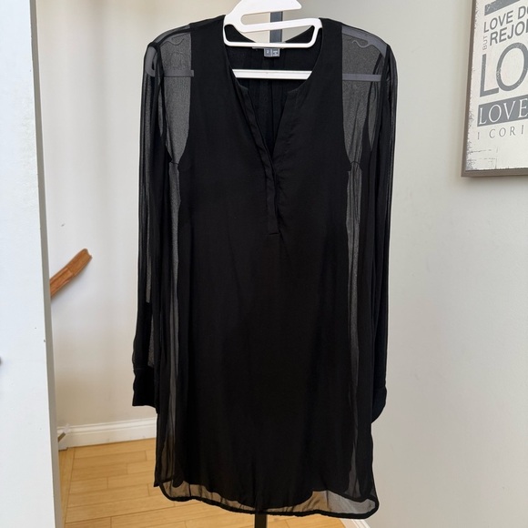 Vince Dresses & Skirts - VINCE Double Layer Shirttail Dress Size 2 Black Sheer Lined Cocktail Party Silk
